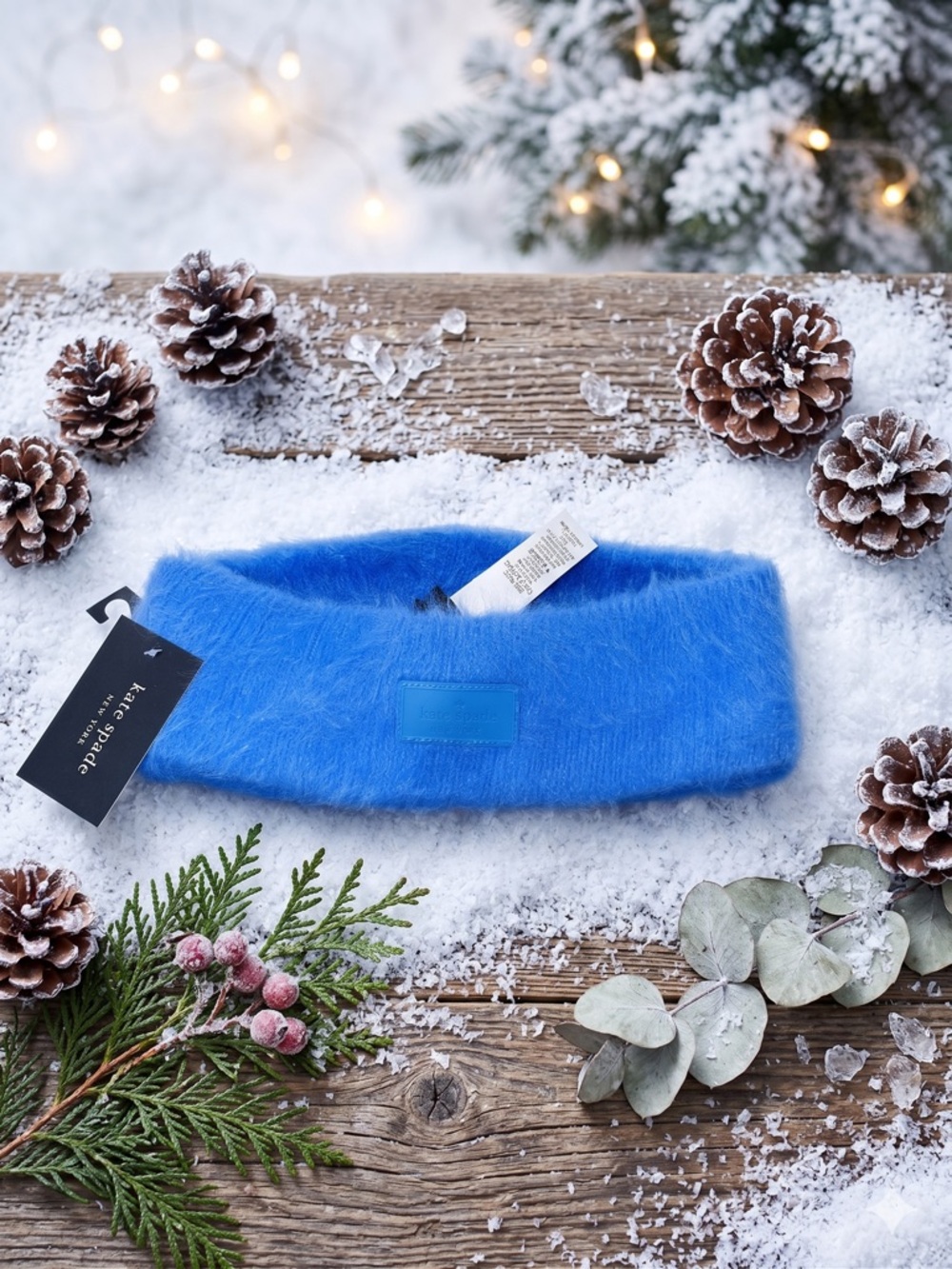 Kate Spade ♠️ Headband in Solid Blue Fuzzy Colorblock Winter Classic Preppy NWT